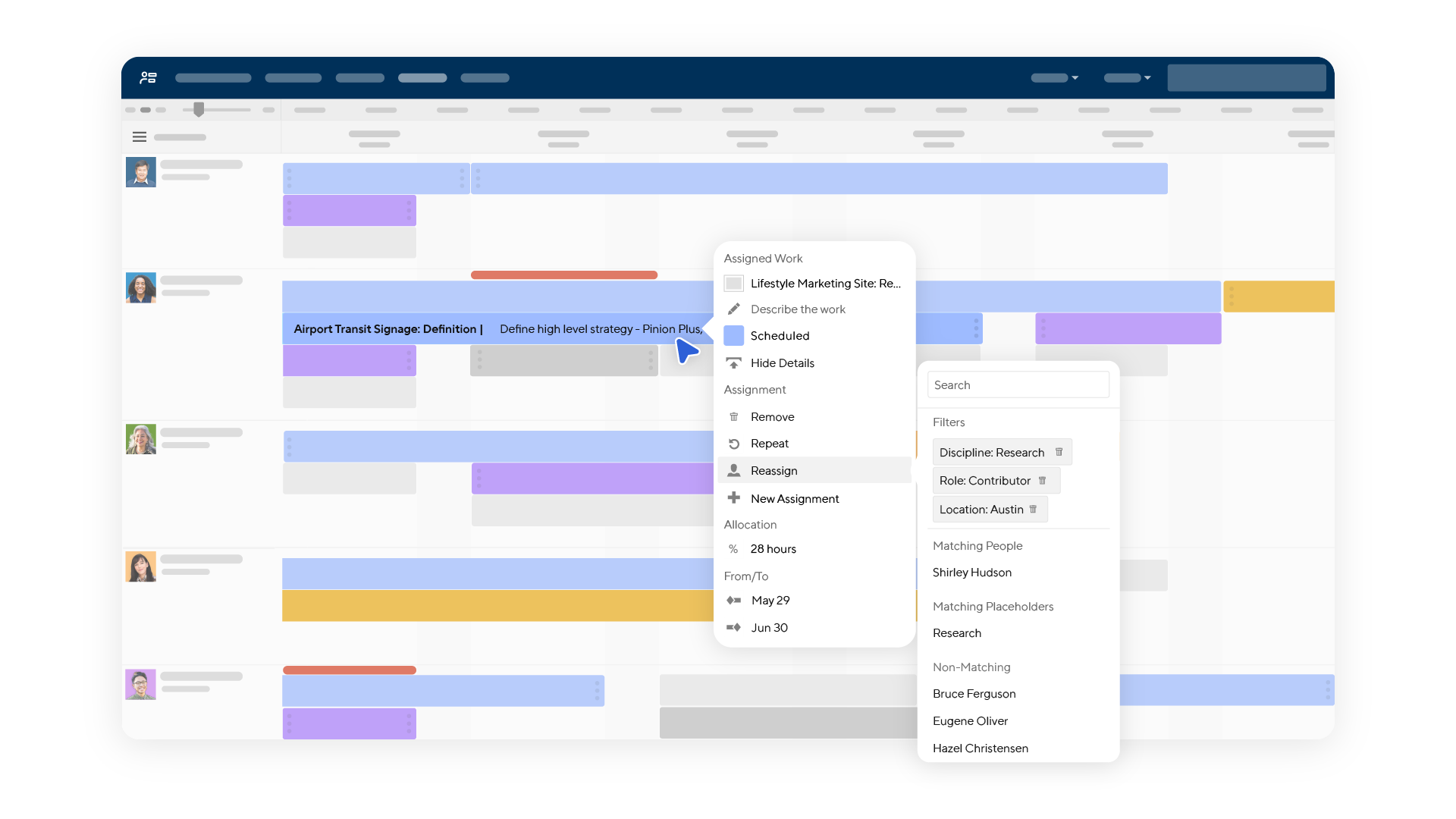 Smartsheet resource management screen