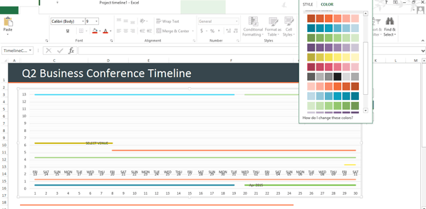 Изменение цветов временной шкалы в Excel