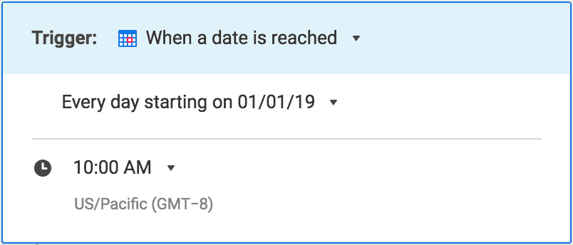 Screenshot of a daily reminder trigger as part of an automated workflow